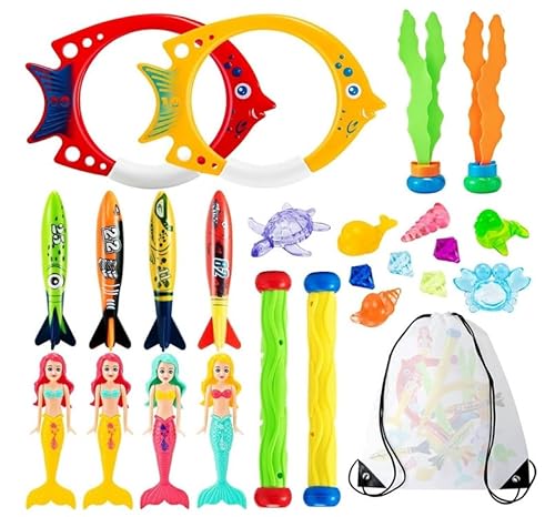 Tatxmalv 27 Stück Tauchen Spielzeug, Kinder Pool Spielzeug, Tauchspielzeug Set mit Tauchstäbe Tauchringen Meerjungfrauen Algenspielzeug Toypedo Banditen Edelsteinen, Poolparty Geschenk für Kinder Tatxmalv 27 Stück Tauchen Spielzeug, Kinder Pool Spielzeug, Tauchspielzeug Set mit Tauchstäbe Tauchringen Meerjungfrauen Algenspielzeug Toypedo Banditen Edelsteinen, Poolparty Geschenk für Kinder von Tatxmalv