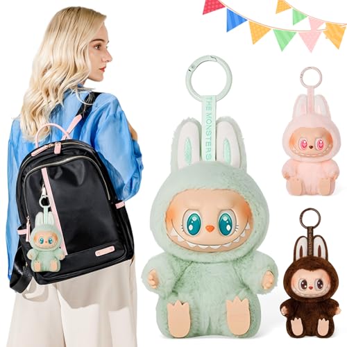 Taufe Labubu Plush Keychain,19 cm Labubu Plüsch Schlüsselanhänger,Labubu Keychain,Labubu Kuscheltier,Labubu Plush Doll Keychain,Labubu Plüschtier Keychain,Perfekt für Schulranzen Dekoration(Grün) von Taufe