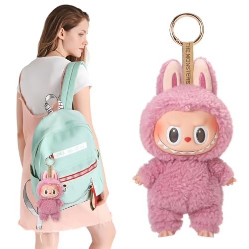Taufe Labubu Plush Keychain,22 cm Labubu Plüsch Schlüsselanhänger,Labubu Keychain,Labubu Kuscheltier,Labubu Plush Doll Keychai,Labubu Plüschtier Keychai,Perfekt für Schulranzen Dekoration(Rosa) von Taufe