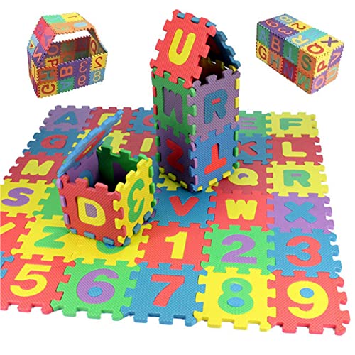 Puzzlematte für Kinder, 36 TLG Puzzle, Weiche Eva Moosgummimatte Teppiche der Zahlen 0 bis 9 und 26 Buchstaben (A-Z) für Kinder Baby CE-Zertifikat (66 * 66CM) von Taxually