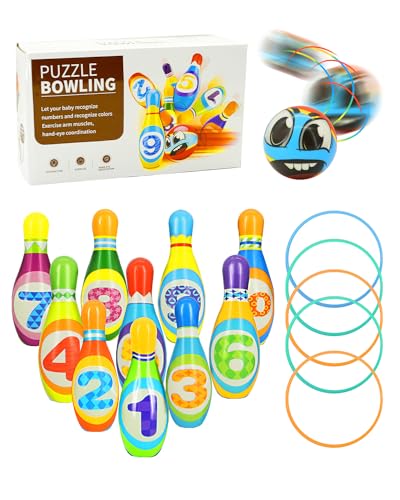 TayBong Bowling Set Kinder, 17-teiliges Kegelspiel für Kinder mit 10 Kegeln und 2 Bällen,5 Wurfringe, Pädagogisches Lern-Spielzeug für Drinnen & Draußen, Jungen und Mädchen TayBong Bowling Set Kinder, 17-teiliges Kegelspiel für Kinder mit 10 Kegeln und 2 Bällen,5 Wurfringe, Pädagogisches Lern-Spielzeug für Drinnen & Draußen, Jungen und Mädchen von TayBong