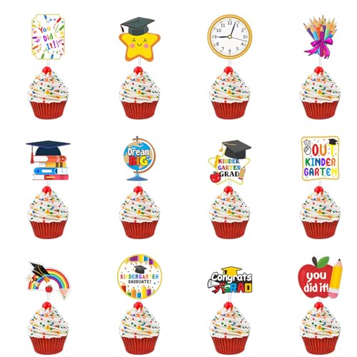 Cupcake-Aufsätze für Kindergarten-Abschlussfeier, Klasse 2025, Congrats Grade 2025, für Vorschule, Grundschule, Abschlussfeier, Party, Dekoration, Zubehör, 24 Stück von Tbay