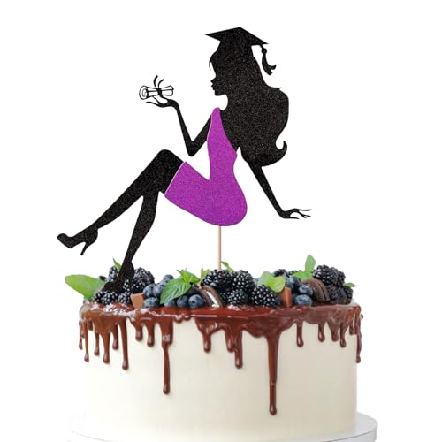 Glitzer-Abschlussfeier 2024 Tortenaufsatz, High Heel Girl Graduation Cake Pick für 2024 High School/College/Senior Graduation Party Glitzer Dekorationen (lila) von Tbay