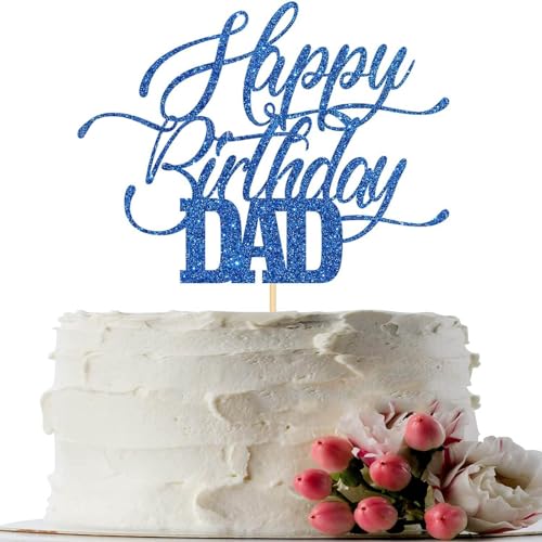Happy Birthday Dad Cake Topper, Blue Glitter Father's Birthday Cake Picks Best Dad Birthday Cake Decoration for Father's Day Men Birthday Party Cake Decorations Supplies von Tbay