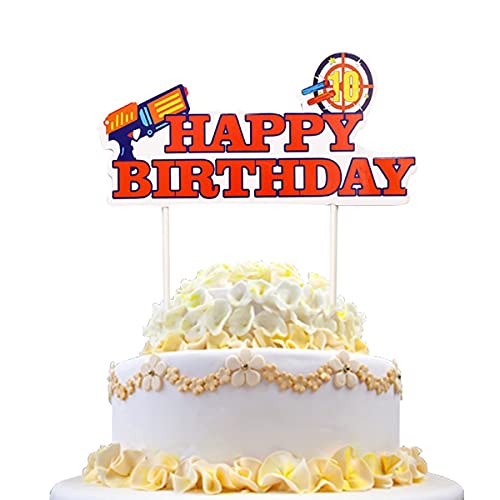 Happy Birthday Kuchendekoration – Nerf Thema Gun Picks Zielscheibe Kuchen Dekoration für Kinder Jungen Spiel Party Zubehör von Tbay