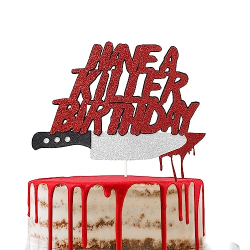 Have a Killer Birthday Cake Topper, Halloween Horror Birthday Cake Pick with Bloody Weapons for Horror Movie Party Halloween Zombie Vampire Party Decorations Have a Killer Birthday Cake Topper, Halloween Horror Birthday Cake Pick with Bloody Weapons for Horror Movie Party Halloween Zombie Vampire Party Decorations von Tbay