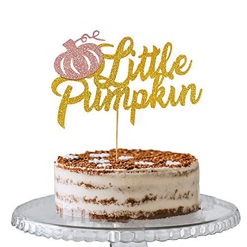 Little Pumpkin Cake Topper – Double Sided Pink and Gold Glitter Pumpkin Topper for Pink Fall Girl Baby Shower 1st Birthday Thanksgiving Party Dekorationen von Tbay
