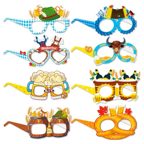 Tbay 8 Stück Oktoberfest Brille aus Papier - Lustiges Kostümzubehör, Bayerische Party-Brille, Requisiten Foto Booth Dekorationen Oktoberfest von Tbay