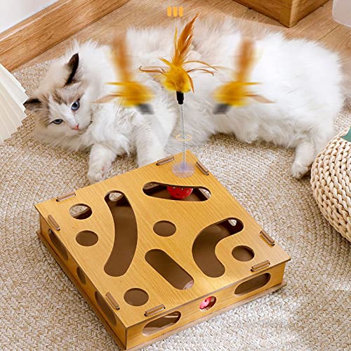 Tbest Interaktive Spielzeug, Katzenspielzeug -Puzzle -Box -Klaue Interaktive Interessante Katzen -G -Box mit Katze -Neckstock und Glocke von Tbest