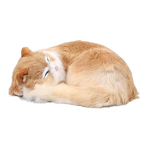 Katzenstatue aus Pelz, niedliche und realistische Plüschkatzenfigur mit leuchtenden Augen, tolles dekoratives Stück für Wohnzimmer oder Geschäft (Gelb) von Tbest