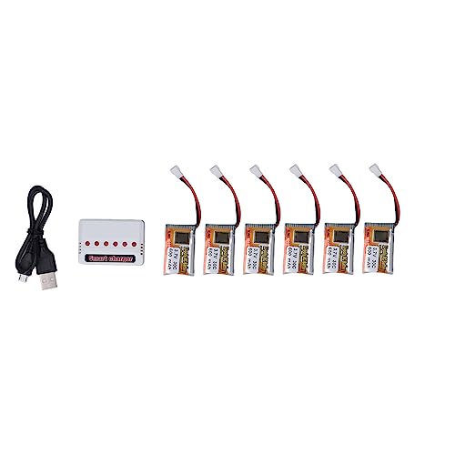Tbest 6 Stück RC Lipo Akku, 1S 30C 600 MAh 3,7 V RC Li Poly Akku Ersatz mit XH2.54 Weiß Stecker Ladegerät für RC Auto Tbest 6 Stück RC Lipo Akku, 1S 30C 600 MAh 3,7 V RC Li Poly Akku Ersatz mit XH2.54 Weiß Stecker Ladegerät für RC Auto von Tbest