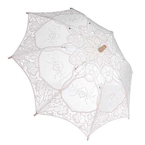 Tbest Eleganter Spitzen Parasol Sun Dach für Hochzeiten und Besondere Veranstaltungen aus Baumwolle und Holzgriff (L für Größe 41-47) von Tbest