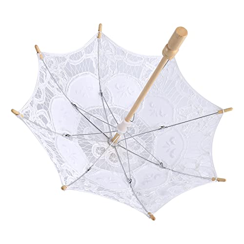 Tbest Eleganter Spitzen Parasol Sun Dach für Hochzeiten und Besondere Veranstaltungen aus Baumwolle und Holzgriff (S für Größe 35-41) von Tbest