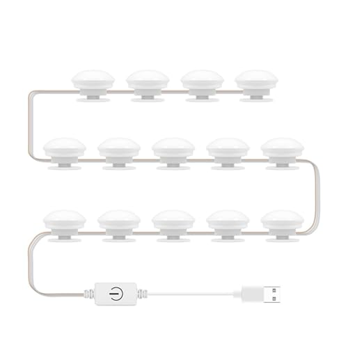 Tbest LED-Kosmetikspiegelleuchte, 2 Guhbirnen, up-leuchten-Hollywood-Stil, 3 Farbtemperature, Stromversorgung über USB, Stufenlosen Dimmen, für Frisistisch, Badetzimmerer, (14 Lampen) von Tbest