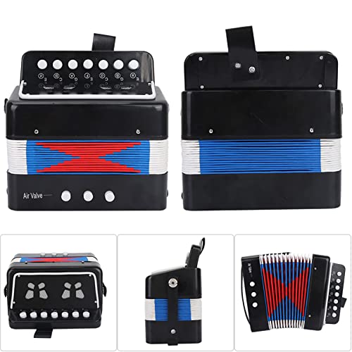 Tbest Mini Small Accordion Toy für Kinder, 7-Key 2 Bass Kinder Akkordeon, Bildungsinstrument Rhythmusspielzeug für (Black) von Tbest