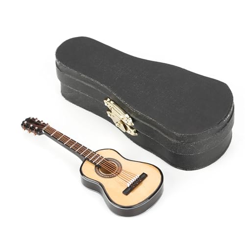 Tbest Miniatur -Holzgitarrenmodell Display Handwerkskultur, Handgefertigtes Mini -Gitarrenset für Büroschreibtisch, Schöne Holzverzierung 3.9 Zoll von Tbest