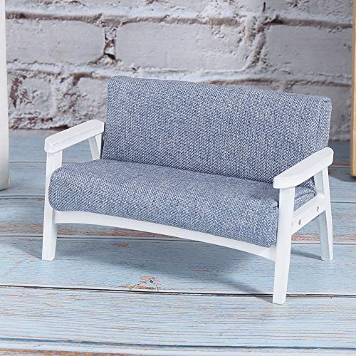 Tbest Miniaturholz Sessel Stoff Sofa süß 1:12 Puppenhaus Mini Möbelmodell für Grün/Blau (Weiß und blaugrau) von Tbest