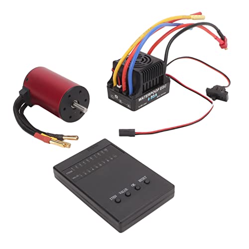 Tbest Motor ESC -Programmierkarte Combo -Set, 3800KV Bürstenloser Motor 80A ESCTRONICHER SCHWINDIGKEITSREGLER Programmierkarten Set für 1/8 1/10 RC Auto Modelle von Tbest