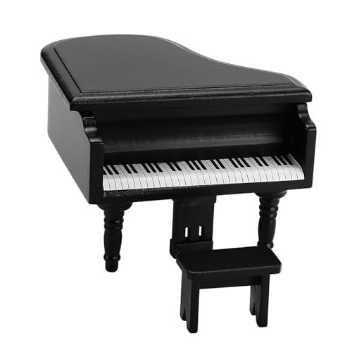 Tbest Puppenhaus Klavierhocker Set Miniatur Tragbare Mini -Simulation Holz Grand Piano für 1:12 Puppenhaus (Black) von Tbest