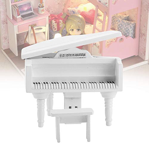 Tbest Puppenhaus Klavierhocker Set Miniatur Tragbare Mini -Simulation Holz Grand Piano für 1:12 Puppenhaus (White) von Tbest