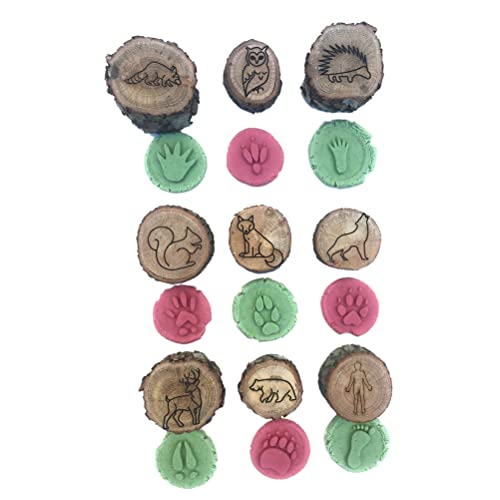 Tbest Spielzeug mit Tierspuren-Abdrücken, Spurenstempel für Kinder, Tonplaner mit 3 Sets von Dschungel-, Bauernhof-, Waldtieren und Naturerkundung (Nutztiere) von Tbest