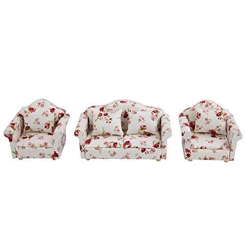 Tbest Tbest Doll House, 1 12 Skala Dollhouse Accessoires Blumenmuster Mini Möbelsofa Set mit Rückenkissen 1 (Große Blumencluster) von Tbest