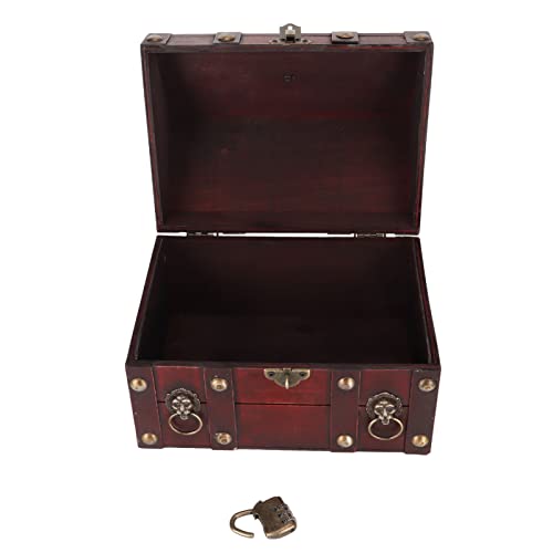 Tbest Vintage Wood Treasure Chest Chruest Box mit Kombination, Tolles für Wohnkultur, Größe: 7,1 X 6,7 X 9,4in (6300J-01GK10 Retro Red) von Tbest