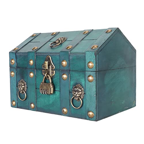 Tbest Vintage Wood Treasure Chest Chruest Box mit Kombination, Tolles für Wohnkultur, Größe: 7,1 X 6,7 X 9,4in (Green) von Tbest