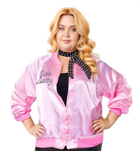 1950er Jahre Rosa Damenjacke mit Halstuch, Grils Frauen Plus Size Danny Halloween Kostüm Verkleidung, Übergröße, Rosa, XL 1950er Jahre Rosa Damenjacke mit Halstuch, Grils Frauen Plus Size Danny Halloween Kostüm Verkleidung, Übergröße, Rosa, XL von Tcairzl