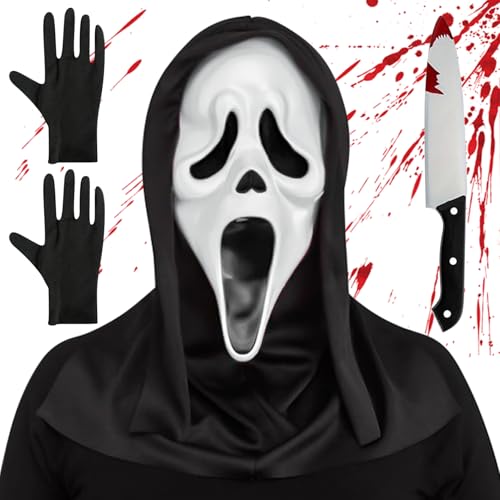Tccydm Halloween Ghostface Maske,Geist Scream Maske,Ghostface Kostüm,3-Teiliges Set Scary Mask Knife Handschuhe Set, für Halloween Fasching Karneval, Geisterhaus, Mottopartys und Rollenspiele Tccydm Halloween Ghostface Maske,Geist Scream Maske,Ghostface Kostüm,3-Teiliges Set Scary Mask Knife Handschuhe Set, für Halloween Fasching Karneval, Geisterhaus, Mottopartys und Rollenspiele von Tccydm