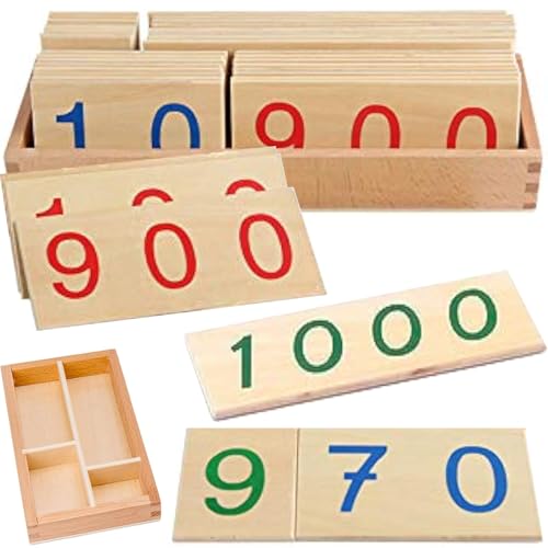 Tceapoo Montessori Mathematisches Spielzeug Holz, Zahlenlernspiele Kinderspiele Holzspielzeug Lernspiele ab 3-8 Jahre Jungen Mädchen, Mathekarten Holz Nummer 1-9000, Lernspielzeug Geschenk für Kinder von Tceapoo