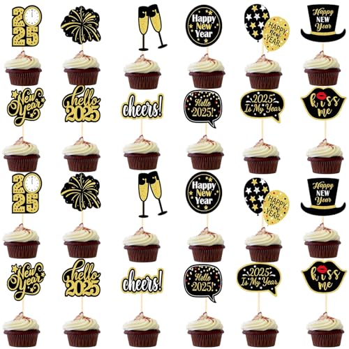 24 Stück Silvester Deko 2025, 2025 Frohes Neues Jahr Kuchen Deko Cake Toppers Silvester Party 2025 Happy New Year Tortendeko Silvester Cupcake Toppers für Neujahrsdeko Silvester Tischdeko 24 Stück Silvester Deko 2025, 2025 Frohes Neues Jahr Kuchen Deko Cake Toppers Silvester Party 2025 Happy New Year Tortendeko Silvester Cupcake Toppers für Neujahrsdeko Silvester Tischdeko von Tcnzdy