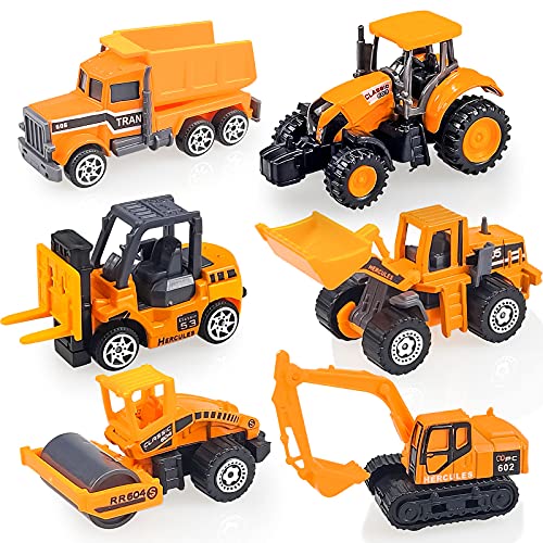 6 Stück Baufahrzeuge Spielzeug, Diecast Spielzeug Autos Mini Bagger Engineering Trucks Traktor Gabelstapler, kleines Spielzeugauto-Set für Kinder Jungen, Geschenke für Alter 3 4 5 6 Jahre alt von Tcvents