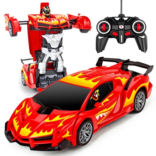 Ferngesteuertes Auto für Jungen im Maßstab 3–5, 1:18 Feuerrettungswagen Roboter, ferngesteuertes Auto, 2-in-1-Renn-RC-Roboterauto, Ein-Knopf-Deformation & 360° Driften, ferngesteuertes Auto-Spielzeug von Tcvents