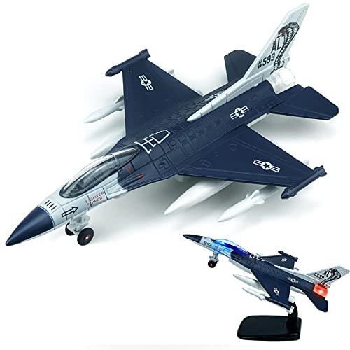 Kampfjet, Druckguss-Metall-Flugzeugspielzeug mit blinkenden Lichtern und Geräuschen, Militärflugzeug Modell für 3-12 Jahre alte Jungen Geburtstagsgeschenk (Halter enthalten) von Tcvents