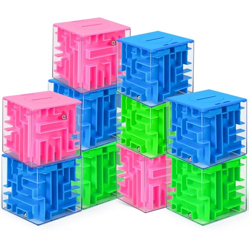 Tcvents 10 x Geld-Labyrinth-Puzzle-Geschenkboxen (3 Farben), 3D-Labyrinth-Würfel, Zauberwürfel, Geldpuzzle-Box, Spielzeug-Set, Gehirn-Teaser für Kinder, Jugendliche und Erwachsene, Geburtstagsparty von Tcvents