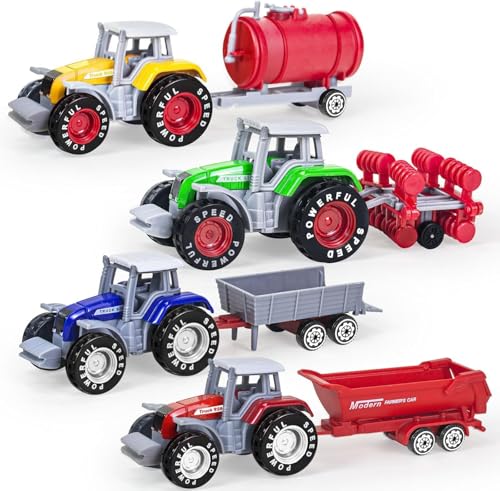 Tcvents 4 Pack Bauernhof Traktor Spielzeug mit Anhänger, Metall-Legierung Kinder Traktor Spielzeug für Jungen abnehmbare Die-Cast Bauernhof Traktor und LKW Spielzeug für Kinder 3 4 5 6 7 8 Geburtstag Tcvents 4 Pack Bauernhof Traktor Spielzeug mit Anhänger, Metall-Legierung Kinder Traktor Spielzeug für Jungen abnehmbare Die-Cast Bauernhof Traktor und LKW Spielzeug für Kinder 3 4 5 6 7 8 Geburtstag von Tcvents