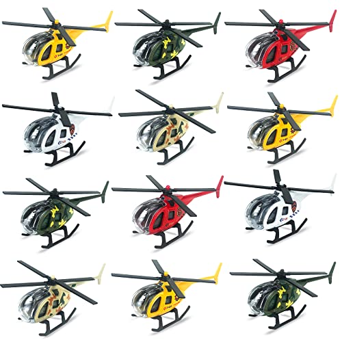 Tcvents Druckguss-Hubschrauber, 12 Stück, Militär-Modellflugzeug, Hubschrauber-Spielzeug für Jungen im Alter von 3, 4, 5, 6, 7 Jahren, Flugzeugfahrzeuge, Geschenk für Kleinkinder, Kinder von 3–8 von Tcvents
