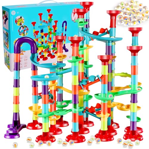 Tczecoo 197 Stück Murmelbahn, Kugelbahn Lernspielzeug, Konstruktionspielzeug, Murmelbahn Spielzeug, Mehrfarbige Marble Run Set, Pädagogische Geschenke für Kinder(197 Bahnelemente+30 Murmeln) von Tczecoo
