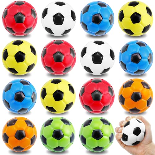 Tczecoo 16 Stück Mini Stressfußbälle, 6.3 cm Antistressball, Klein Sportbälle, Mini Schaum Stressabbau Bälle, Fußball Stressbälle für Kinder Erwachsener für Spielpreise Gastgeschenke Party, 6 Farben von Tczecoo