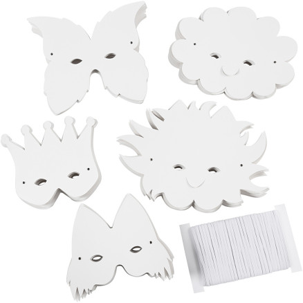 Masken mit elastischem band, H 15-20 cm, 230 g, Weiß, 100 sort./ 1 Pck von TeACH Me