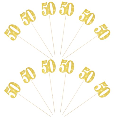 12 Stück Goldene 50. Geburtstag Torten Topper Set - Glänzende Kuchendeko für Jubiläum, Hochzeit, Cupcake und Muffin Dekoration 12 Stück Goldene 50. Geburtstag Torten Topper Set - Glänzende Kuchendeko für Jubiläum, Hochzeit, Cupcake und Muffin Dekoration von Teaaha
