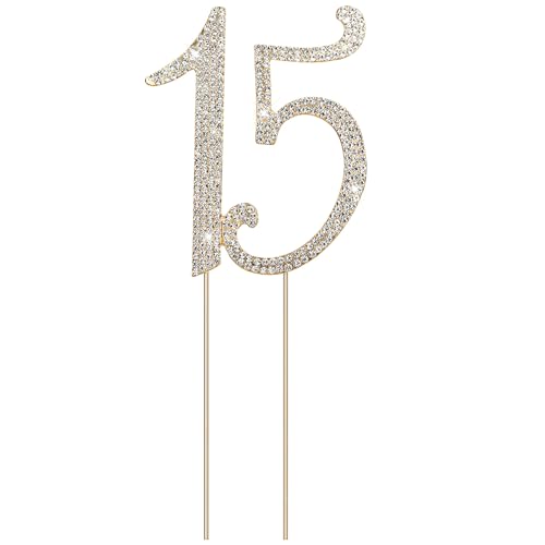 15 Zahl Deko Torte Geburtstag, 15 Number Cake, Kuchen Zubehör, Tortendeko 15Geburtstag Mädchen, Deko Torte Geburtstagszahlen Für JahrestagGeburtstag Party Zubehör(Gold) von Teaaha