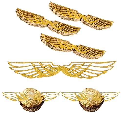 50 Stück Geburtstags Deko, Gold Glitter Flügel Kuchen Dekoration Cake Topper Gold Glitter Wings Cake Decoration Für Bonbons Kuchen Cupcakes Party Mottoparty von Teaaha