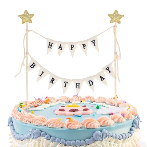 Happy Birthday Cake Topper Banner, Tortenstecker Für Geburtstagskuchen Dekoration, Wimpelkette Tortendeko Für Party, Hochzeit, Babyparty von Teaaha
