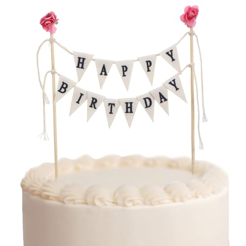 Happy Birthday Tortendeko Set, Cake Topper Geburtstag, Vintage Kuchen Girlande, Mini Kuchendeko Banner für Geburtstagsfeier, Tortenstecker Set von Teaaha