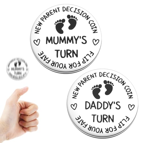 Entscheidungsmünze Mama Papa Geschenk für Mama zur Geburt, Schwangerschaft Geschenk, Neue Eltern um eine Entscheidung zu treffen, Silber Taufgeschenke für Mädchen Jungen Baby von Teaaha