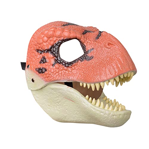 Teahutty Dinosaurier Maske Kopfbedeckung, Halloween Party Latex Tier T-Rex Kopfmaske Maskerade Rollenspiel Requisiten mit Öffnung Kiefer, einfach zu tragen, Orange, 9x5x6 inch von Teahutty