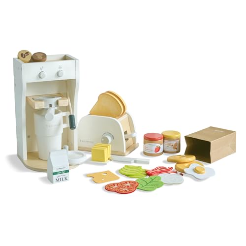 Teamson Kids Frühstücksset, Rollenspiel-Spielzeug, Weiß, MDF, mit Toaster, Kaffeemaschine, Tablett und 27 Zubehörteile, für Kinder ab 3 Jahren, 14x15x25 cm, 1,8 kg von Teamson Kids