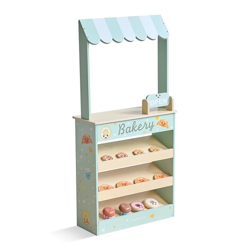 Teamson Kids Jolly Pals Holz-Bäckereistand mit 12 Backwaren, Lernspielzeug für Kinder, Kompakter Rollenspiel-Laden zur Förderung von Fantasie & Soziales von Teamson Kids